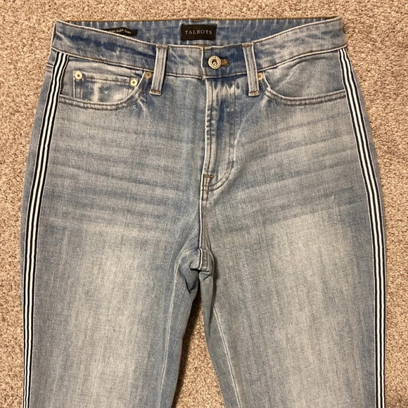 Talbots Modern Ankle Jean Navy and White Side Ribbon Trim 2P - Picture 2 of 16